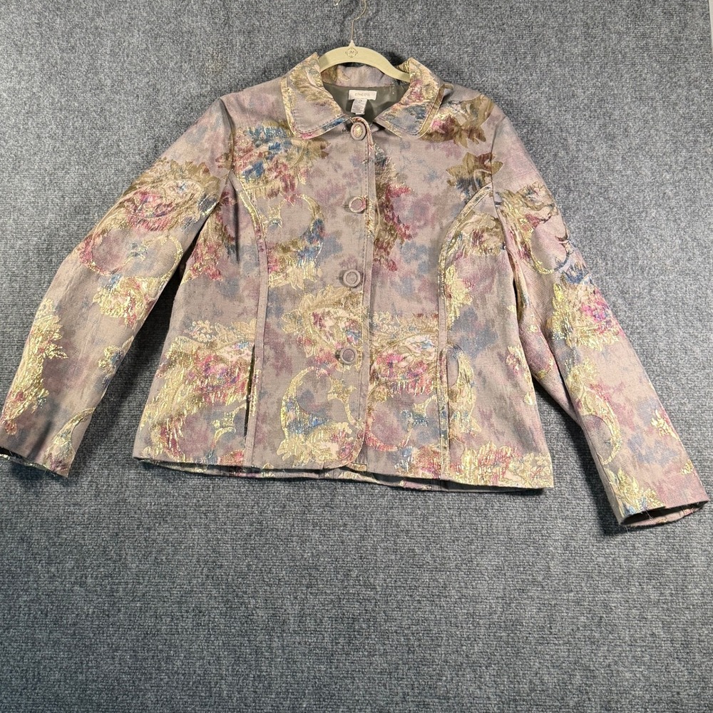 Chico's Floral‎ Brocade Jacket Womens Size 2 Blazer Gold Metallic Party